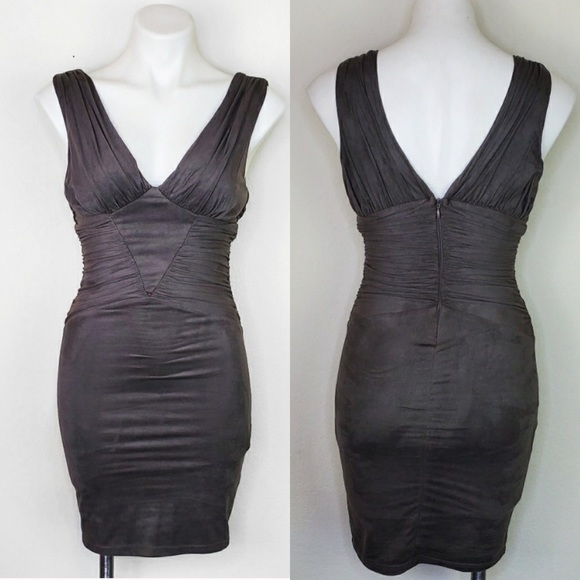 Bebe Faux Suede Olive Bodycon Dress - Picture 2 of 8